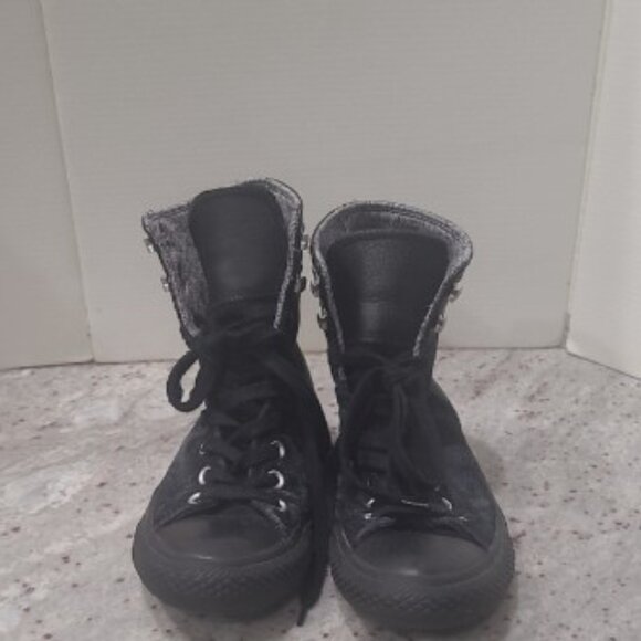 Converse All Stars Suede Black On Black Hi Tops - SZ 7 - Picture 1 of 8